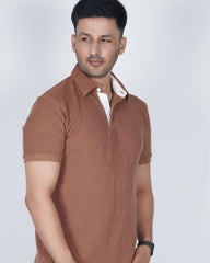 Coffee Latte Cotton Fabdot Structure Fabric  Men's Classic Collar Polo