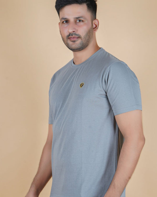 Men's Charcoal Grey  Crew Neck T-Shirt - Gold Finish Cotton | EPG