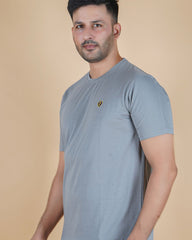 Men's Charcoal Grey  Crew Neck T-Shirt - Gold Finish Cotton | EPG