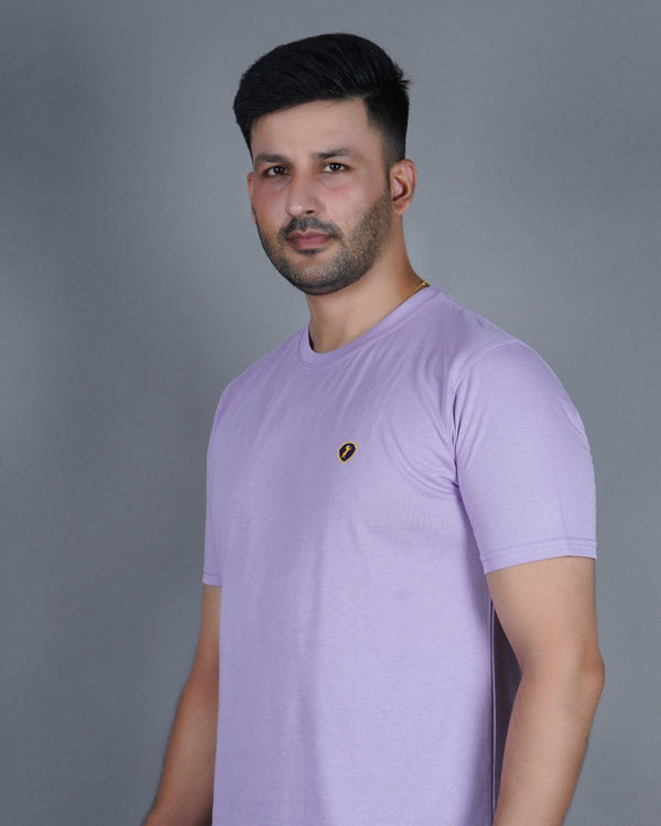 Men's Lilac Crew Neck T-Shirt - Gold Finish Cotton | EPG