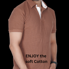 Coffee Latte Cotton Fabdot Structure Fabric  Men's Classic Collar Polo