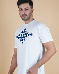 Men's Pearl White Crew Neck T-Shirt - Gold Finish Cotton | EPG