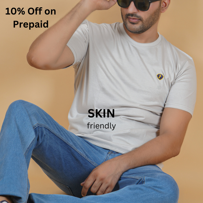 Lite Gray 100% Gold Finish Cotton Crew Neck T-Shirt