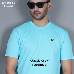 Sky Blue 100% Gold Finish Cotton Crew Neck Men's T-shirt