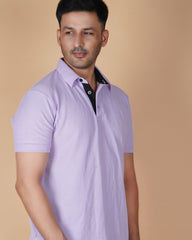 Ocean Blue  Cotton Fabdot Structure Fabric  Men's Classic Collar Polo
