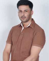 Coffee Latte Cotton Fabdot Structure Fabric  Men's Classic Collar Polo