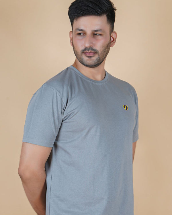 Men's Charcoal Grey  Crew Neck T-Shirt - Gold Finish Cotton | EPG