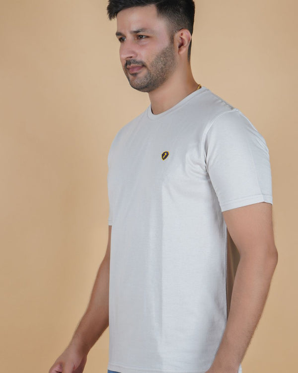 Men's Light Gray Crew Neck T-Shirt - Gold Finish Cotton | EPG