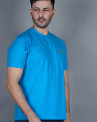 Men's Aqua Blue  Crew Neck T-Shirt - Gold Finish Cotton | EPG