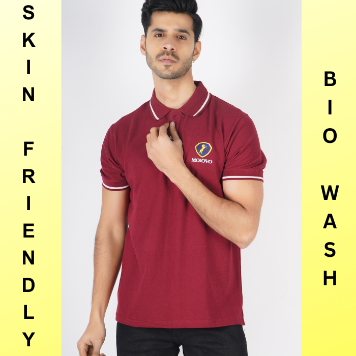 Luxotic Tipped Collar Rosewood Color Lycra Cotton Men's  Polo T-shirt