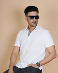 Pastel Creame Cotton Fabdot Structure Fabric  Men's Classic Collar Polo