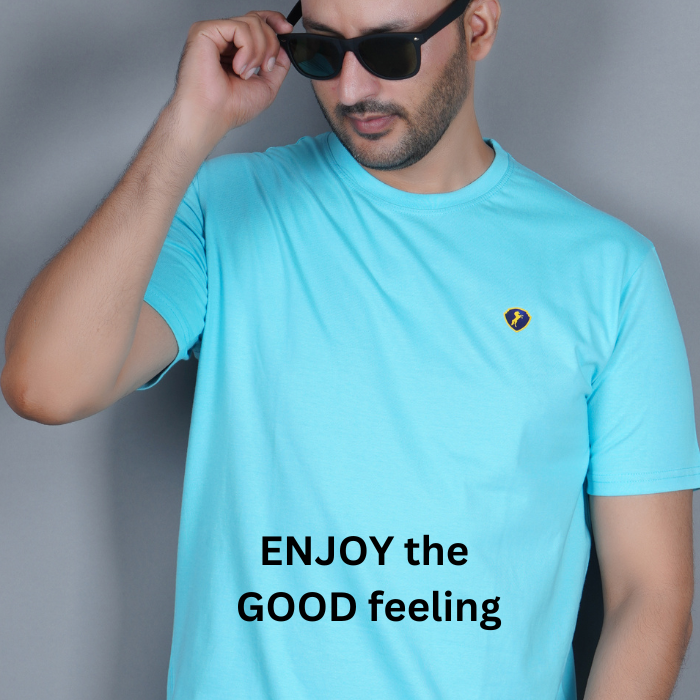 Sky Blue 100% Gold Finish Cotton Crew Neck Men's T-shirt