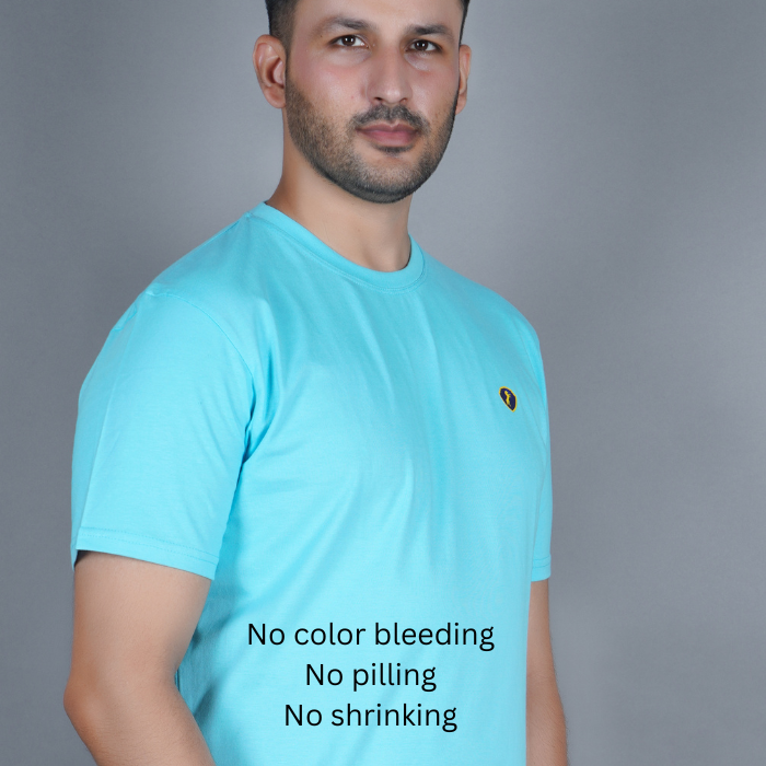 Sky Blue 100% Gold Finish Cotton Crew Neck Men's T-shirt