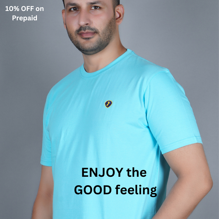 Sky Blue 100% Gold Finish Cotton Crew Neck Men's T-shirt