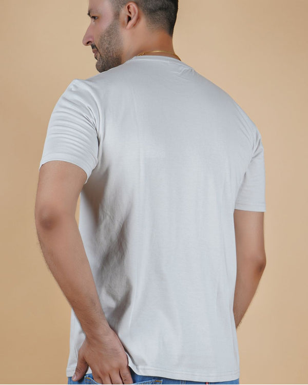 Men's Light Gray Crew Neck T-Shirt - Gold Finish Cotton | EPG