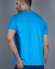 Men's Aqua Blue  Crew Neck T-Shirt - Gold Finish Cotton | EPG