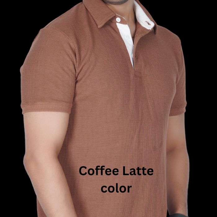 Coffee Latte Cotton Fabdot Structure Fabric  Men's Classic Collar Polo