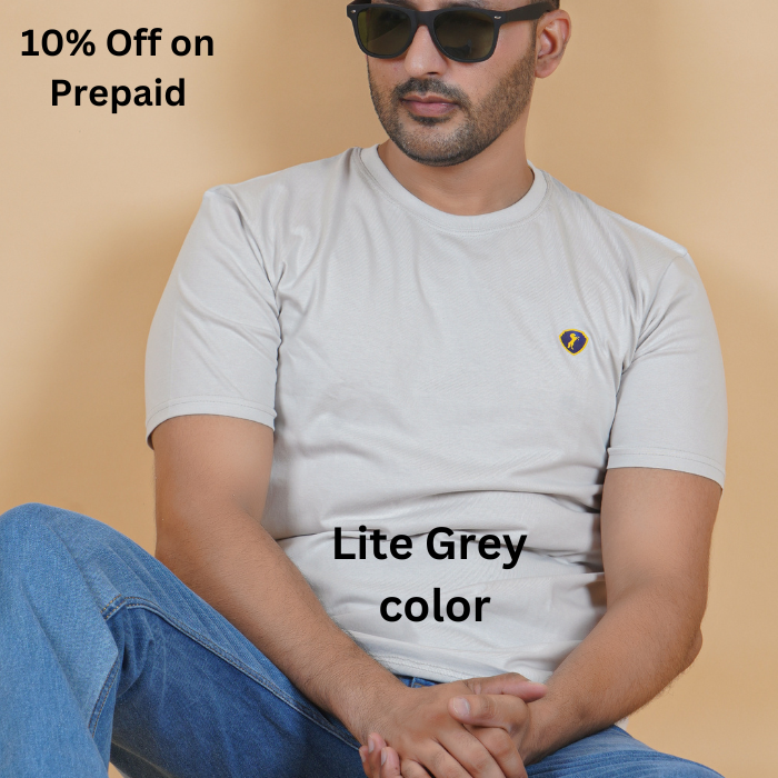 Lite Gray 100% Gold Finish Cotton Crew Neck T-Shirt