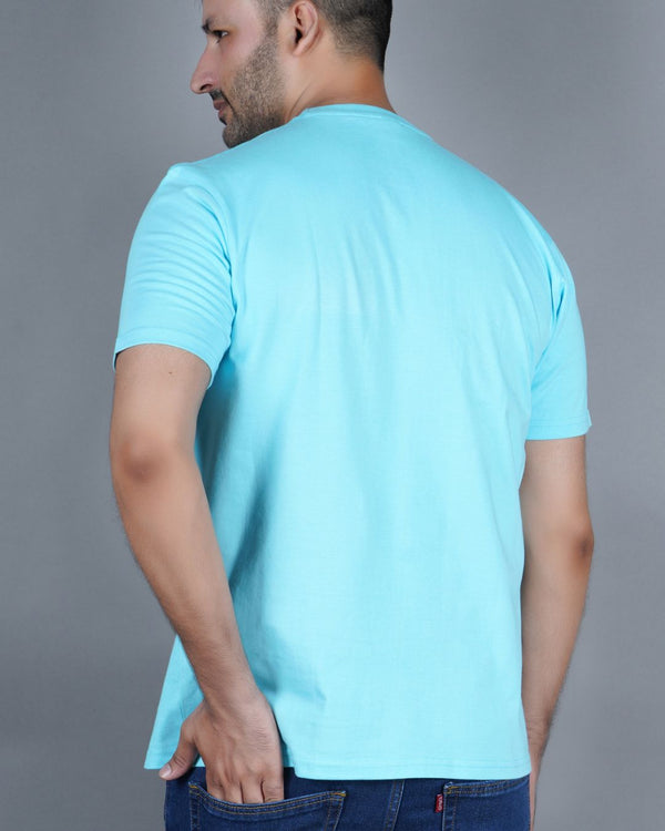 Men's Sky Blue  Crew Neck T-Shirt - Gold Finish Cotton | EPG