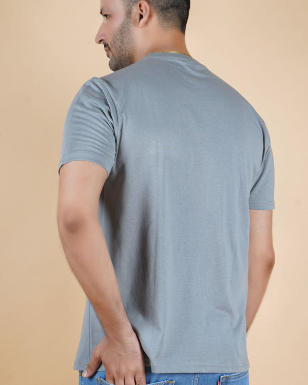 Men's Charcoal Grey  Crew Neck T-Shirt - Gold Finish Cotton | EPG