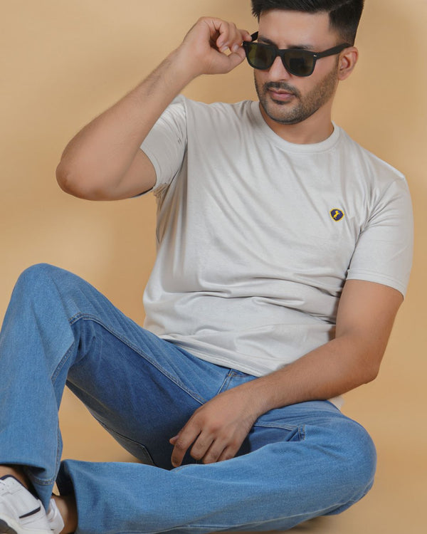 Men's Light Gray Crew Neck T-Shirt - Gold Finish Cotton | EPG