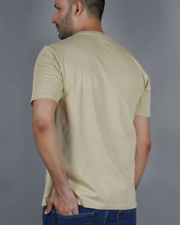 Men's Beige Crew Neck T-Shirt - Gold Finish Cotton | EPG