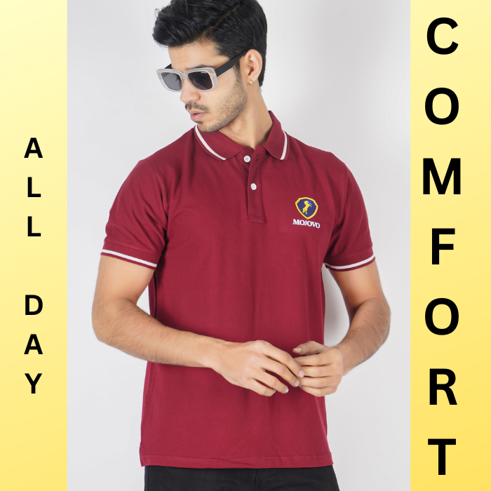 Luxotic Tipped Collar Rosewood Color Lycra Cotton Men's  Polo T-shirt