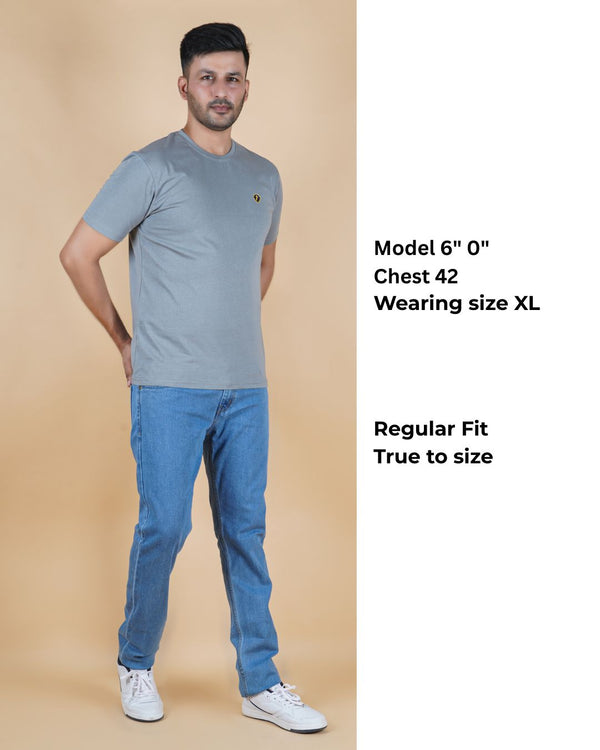 Men's Charcoal Grey  Crew Neck T-Shirt - Gold Finish Cotton | EPG