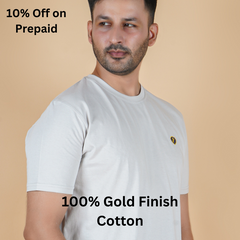 Lite Gray 100% Gold Finish Cotton Crew Neck T-Shirt