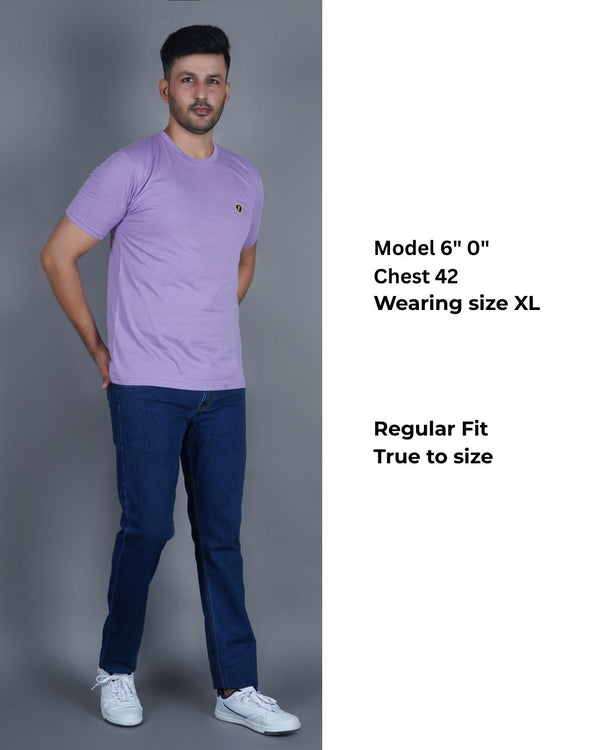 Men's Lilac Crew Neck T-Shirt - Gold Finish Cotton | EPG