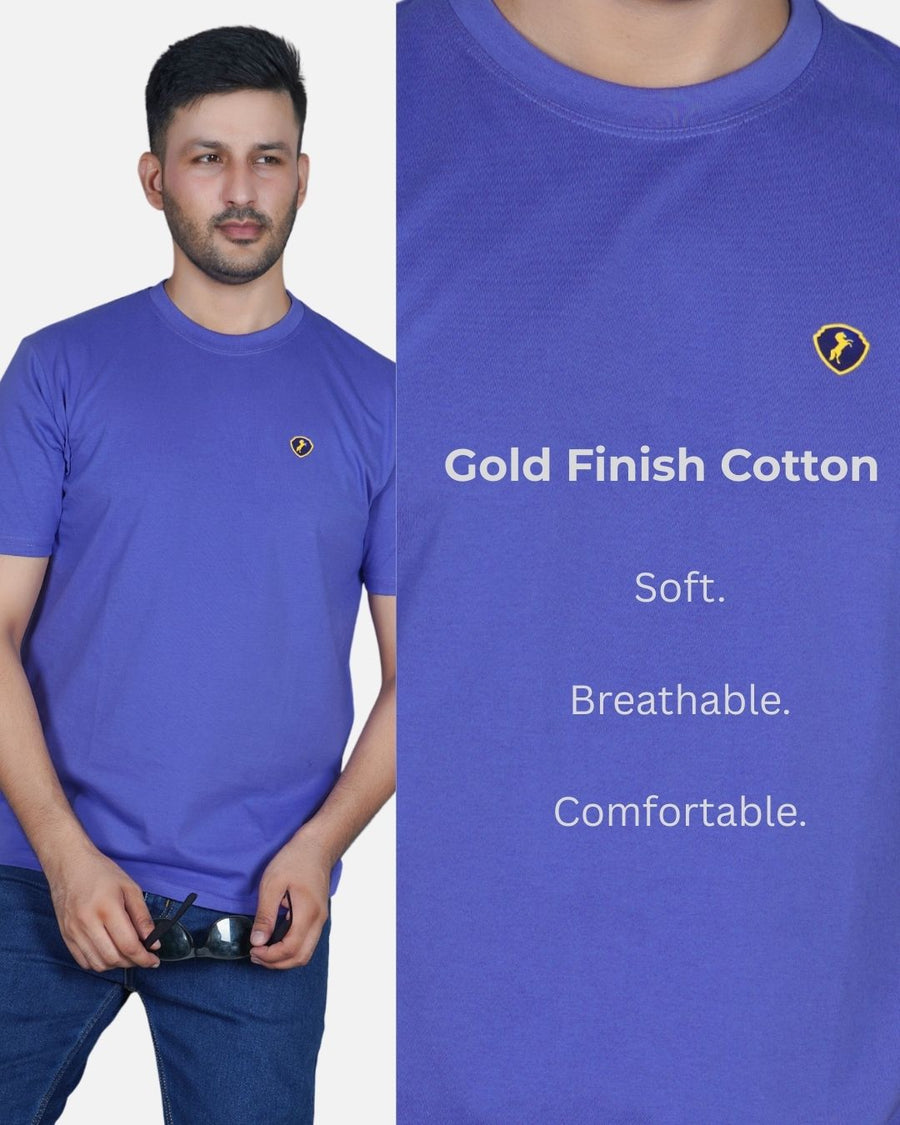 Mauve 100% Gold Finish Cotton Crew Neck Men's T-shirt