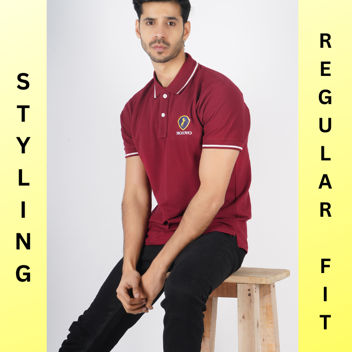 Luxotic Tipped Collar Rosewood Color Lycra Cotton Men's  Polo T-shirt