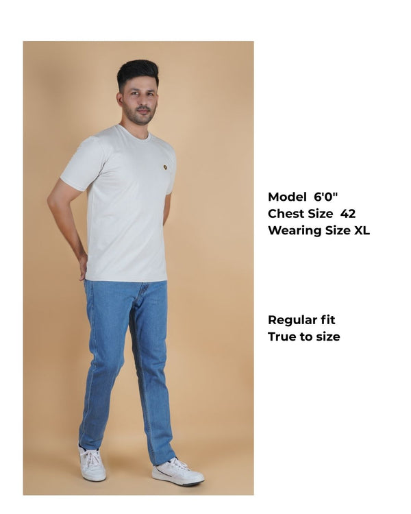 Men's Light Gray Crew Neck T-Shirt - Gold Finish Cotton | EPG