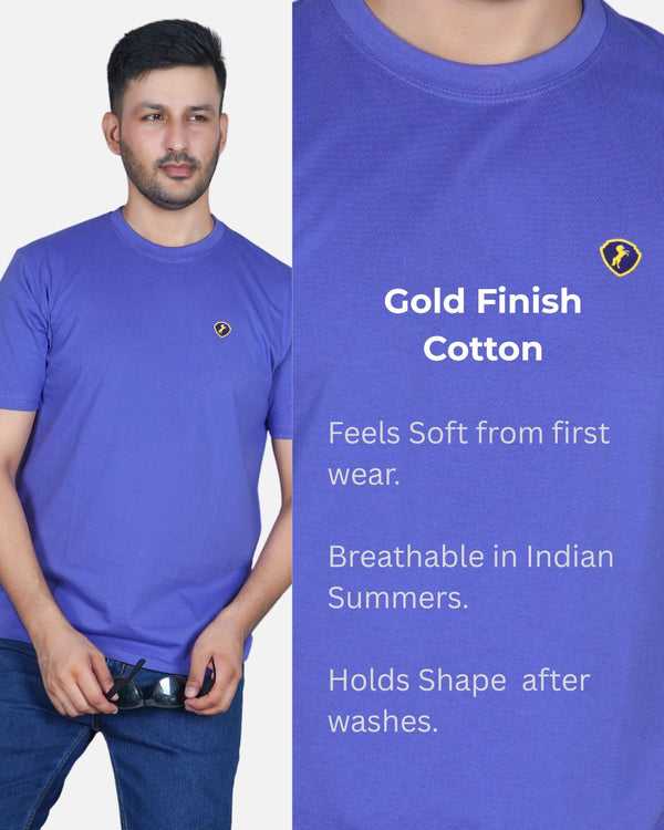 Men's Mauve Crew Neck T-Shirt - Gold Finish Cotton | EPG