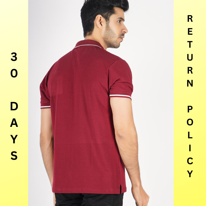 Luxotic Tipped Collar Rosewood Color Lycra Cotton Men's  Polo T-shirt