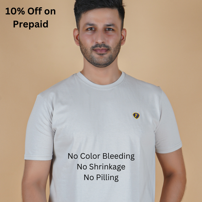 Lite Gray 100% Gold Finish Cotton Crew Neck T-Shirt