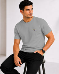 Men's Charcoal Grey  Crew Neck T-Shirt - Gold Finish Cotton | EPG