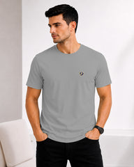 Men's Charcoal Grey  Crew Neck T-Shirt - Gold Finish Cotton | EPG