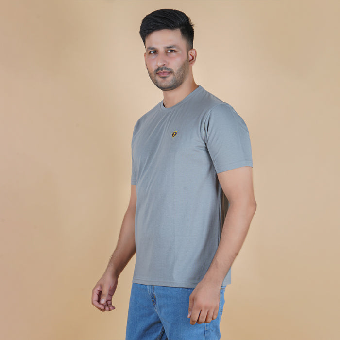 Charcoal Grey 100% Gold Finish Cotton Crew Neck Men's T-shirt