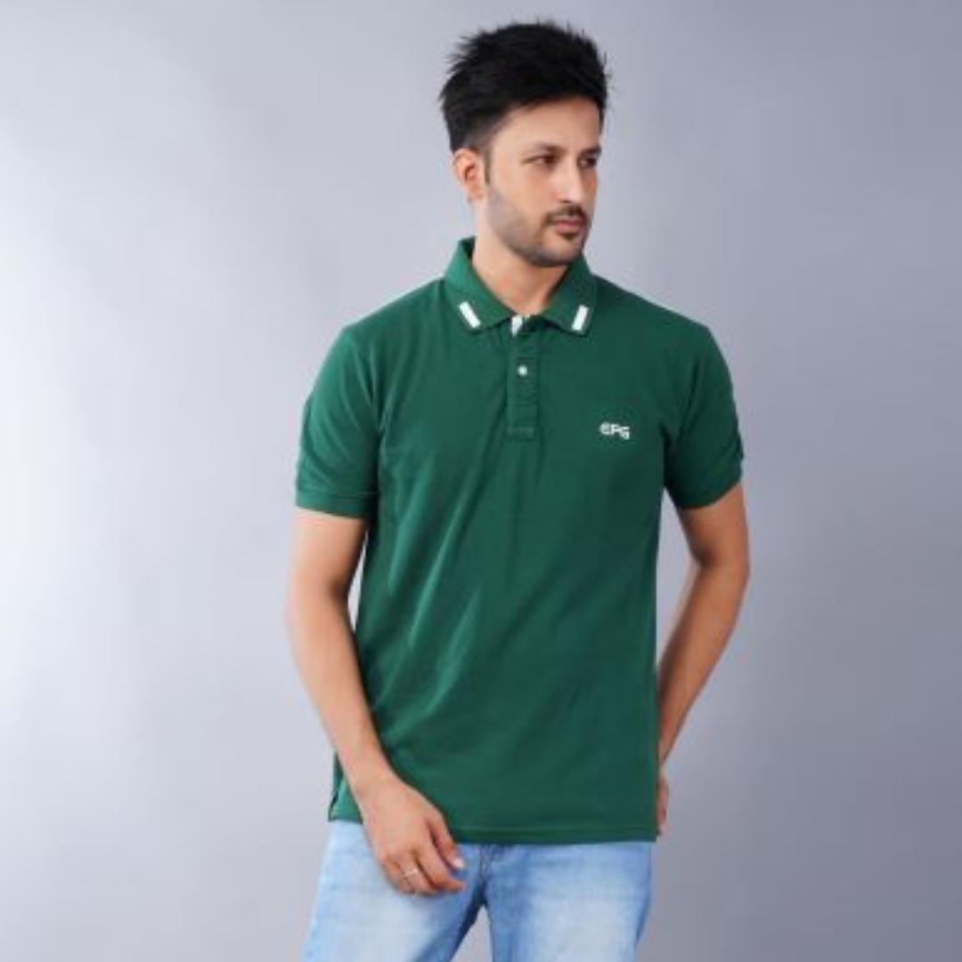 EPG Half Sleeve's Pure Cotton Men's Polo T Shirt - Bottle Green