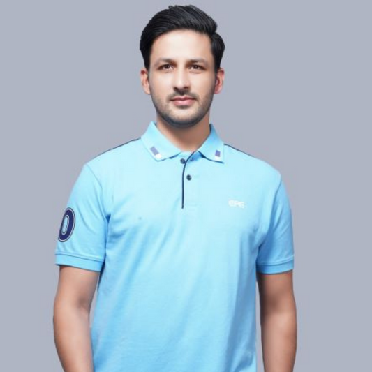 EPG Pure Cotton Full sleeves men's Mandarin collar T-shirt - Sky Blue –