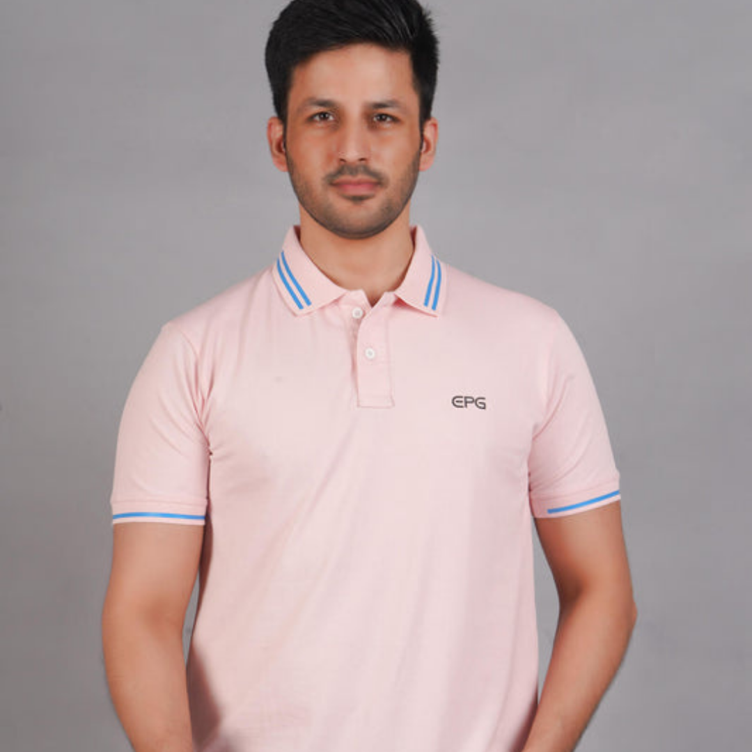 EPG Men's Cotton Lycra Polo T Shirt - Lite Pink