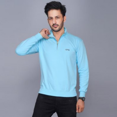 EPG Pure Cotton Fleece Men's Half Zip Jacket ( For Winters ) - AQUA BLUE