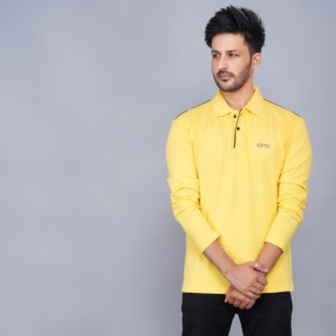 EPG Pure Cotton Full Sleeve's Men's Polo (Collar) T Shirt - Yellow