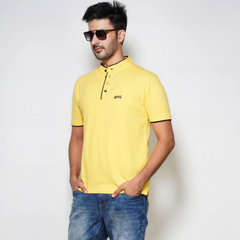 EPG Pure Cotton Men's Mandarin Collar Cotton T-shirt - Yellow