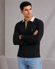 EPG Men's Cotton Lycra Full Sleeve Polo T Shirt - Black
