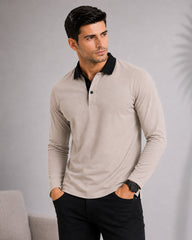 EPG Men's Cotton Lycra Full Sleeve Polo T Shirt - Grey