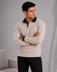 EPG Men's Cotton Lycra Full Sleeve Polo T Shirt - Grey