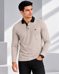 EPG Men's Cotton Lycra Full Sleeve Polo T Shirt - Grey