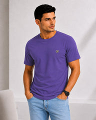 Men's Mauve Crew Neck T-Shirt - Gold Finish Cotton | EPG